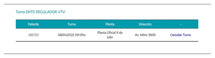Paso 3 para consultar o cambiar el turno de la VTV en Balcarce